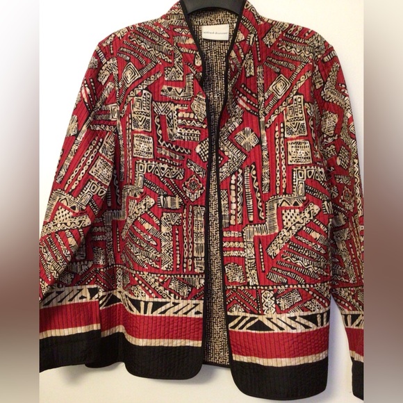 Alfred Dunner red tan black no button blazer jacket size 14 - Picture 1 of 7